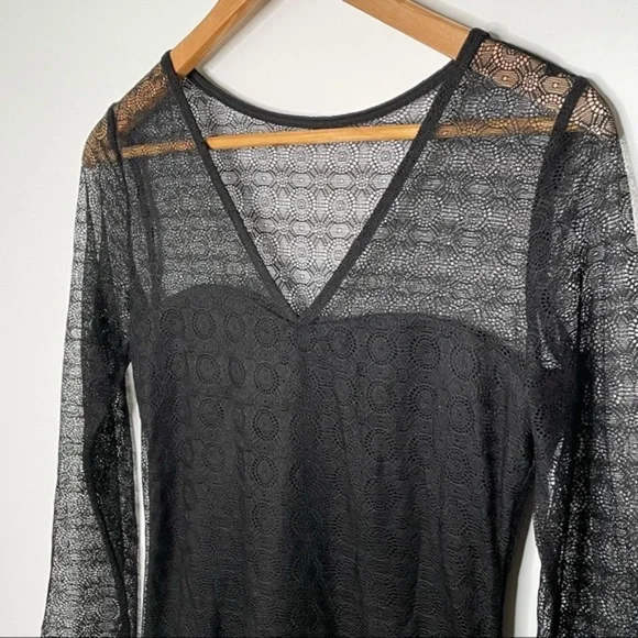 Dynamite Black Eyelet Lace Inset Mesh Bodycon Dress Sz S - Picture 4 of 8